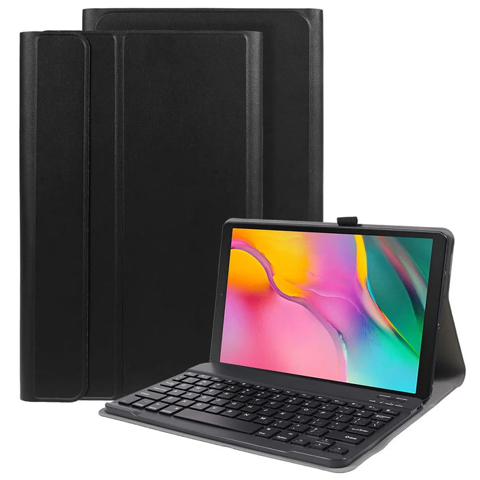 For Samsung Galaxy Tab A 10.1 (2019) SM-T515 SM-T510 Leather Stand Tablet Case with Detachable Magnetic Wireless Keyboard (Without Touchpad) (German Version) - Black - 1
