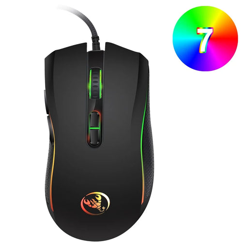 HXSJ A869 Seven Lightning Colors Game Four Gears Adjustment Electronic Sports Mouse - 1