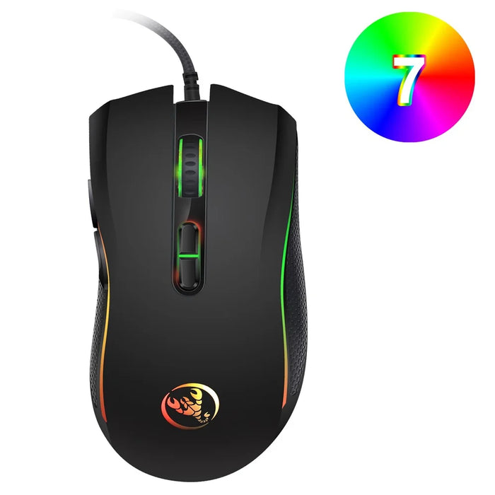 HXSJ A869 Seven Lightning Colors Game Four Gears Adjustment Electronic Sports Mouse - 1