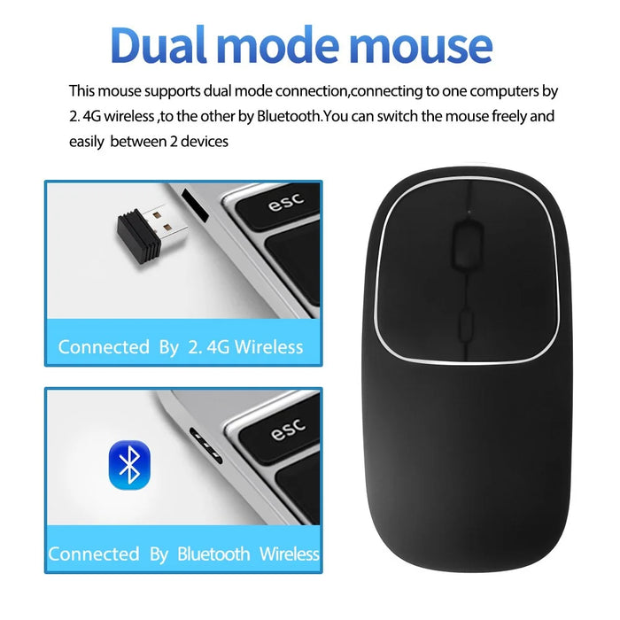 Aluminum Alloy Rechargeable 2.4G Wireless Mouse Bluetooth-compatible Mute Mice Dual Mode - Black - 2