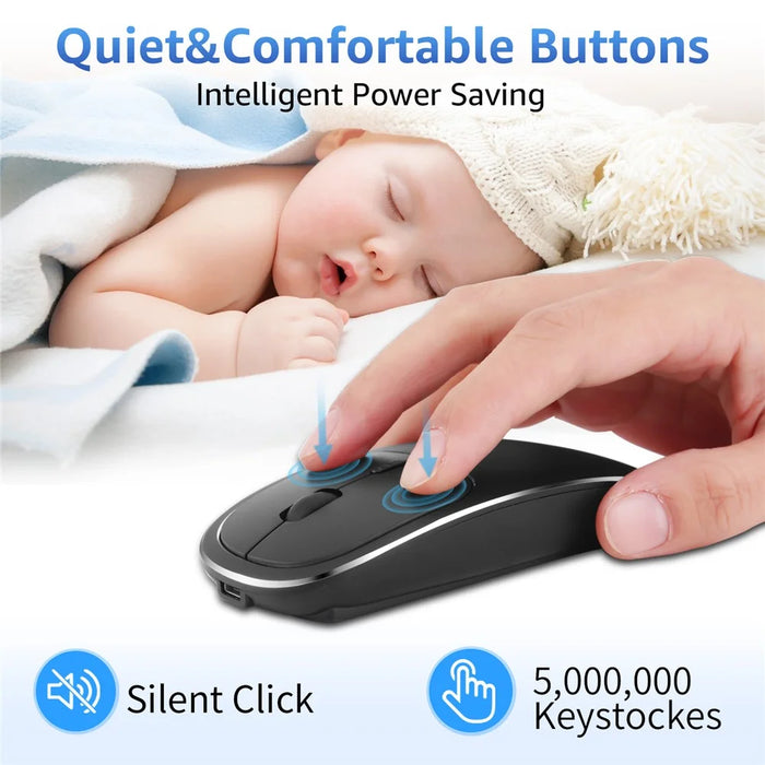 Aluminum Alloy Rechargeable 2.4G Wireless Mouse Bluetooth-compatible Mute Mice Dual Mode - Black - 4
