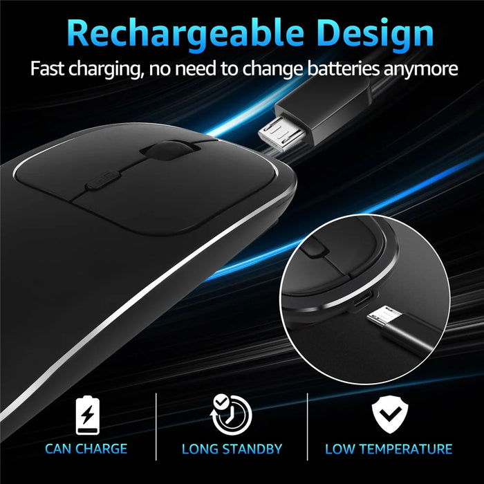 Aluminum Alloy Rechargeable 2.4G Wireless Mouse Bluetooth-compatible Mute Mice Dual Mode - Black - 5