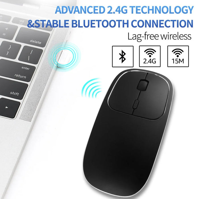 Aluminum Alloy Rechargeable 2.4G Wireless Mouse Bluetooth-compatible Mute Mice Dual Mode - Black - 7