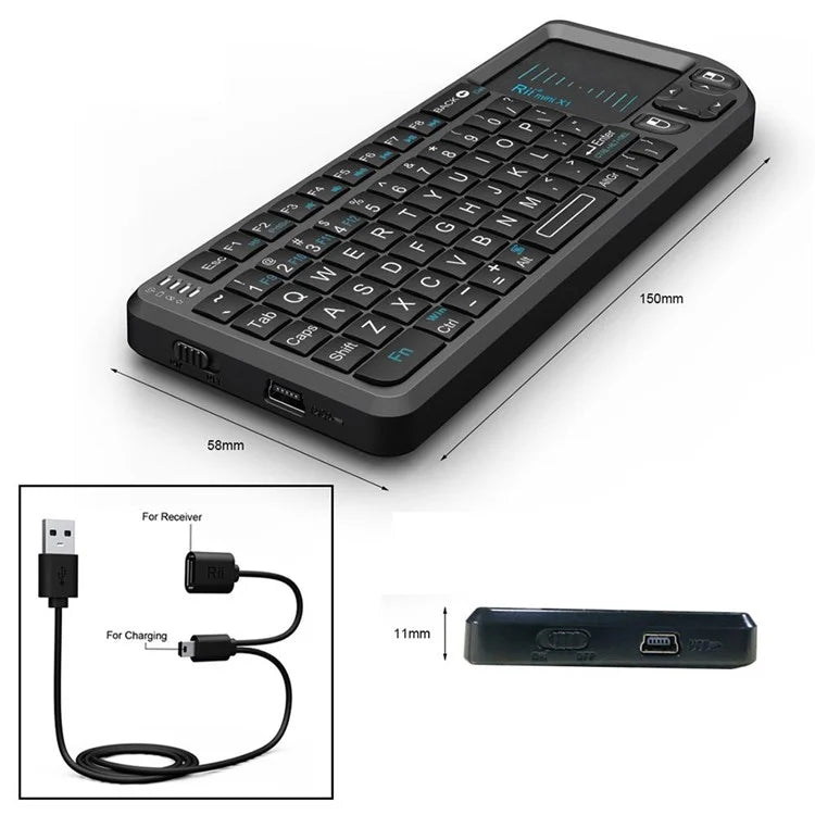 RII Mini X1 2.4GHz Wireless Keyboard with Mouse Touchpad for Laptop Tablet Smart TV - Black - 6