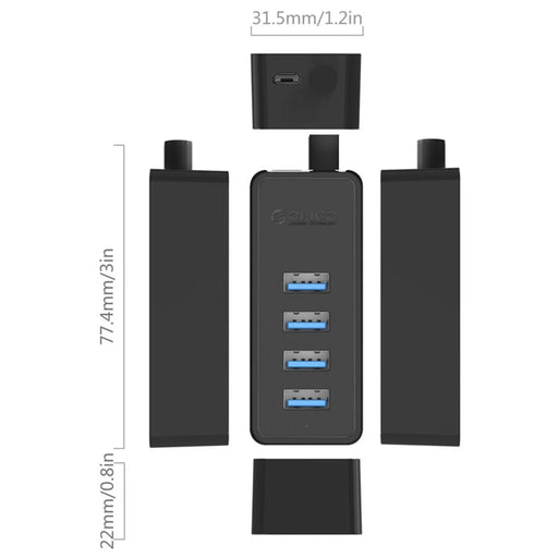 ORICO USB3.0 Desktop 4-Port HUB for Laptop Computer, Cable Length: 100cm - Black - 2