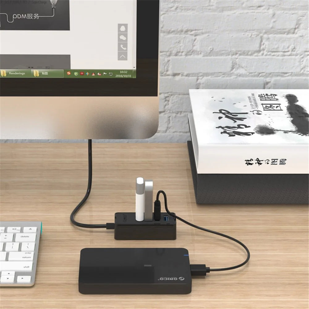ORICO USB3.0 Desktop 4-Port HUB for Laptop Computer, Cable Length: 30cm (W5P-U3-30) - Black - 3