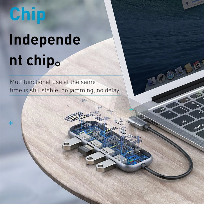 BASEUS Multi-function HUB Type-C to USB3.0*4+PD for Mobile Phone and Computer - Dark Grey - 4