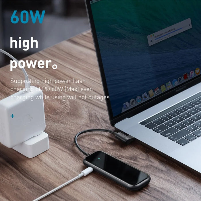 BASEUS Multi-function HUB Type-C to USB3.0*4+PD for Mobile Phone and Computer - Dark Grey - 5