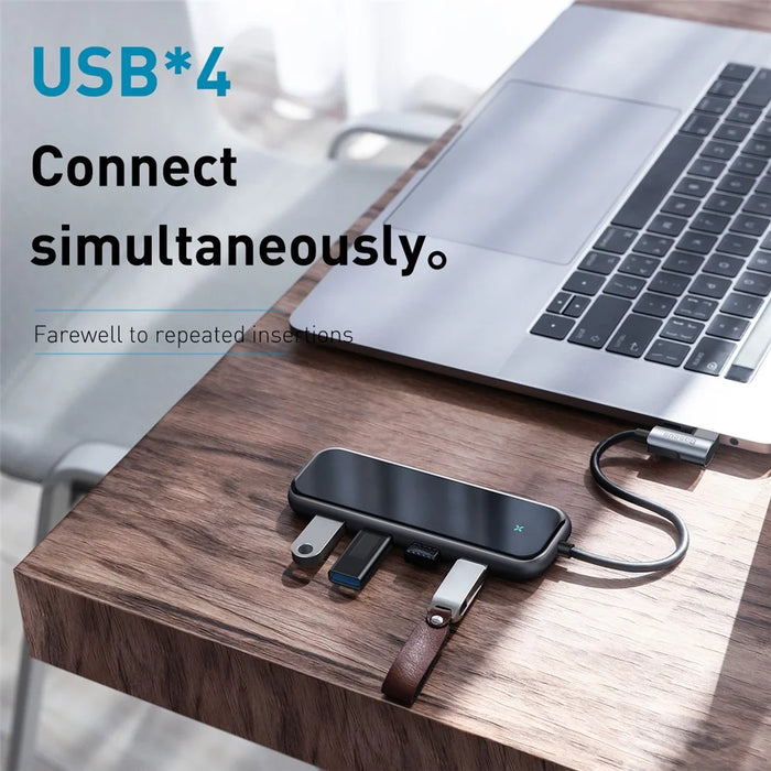 BASEUS Multi-function HUB Type-C to USB3.0*4+PD for Mobile Phone and Computer - Dark Grey - 6