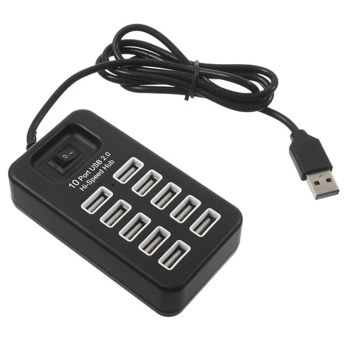 480Mbps High Speed 10-Port USB 2.0 Extender Hub with 1m Cable and Power Switch - Black - 1