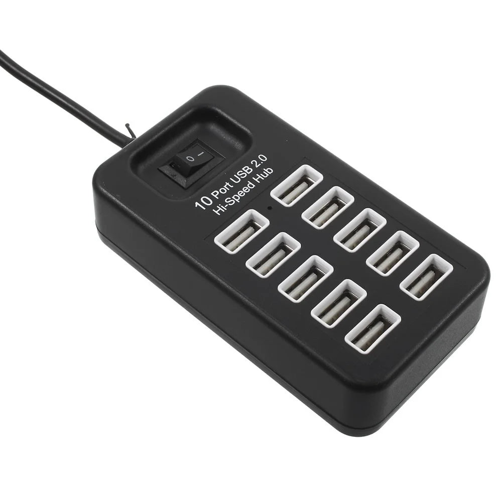480Mbps High Speed 10-Port USB 2.0 Extender Hub with 1m Cable and Power Switch - Black - 2