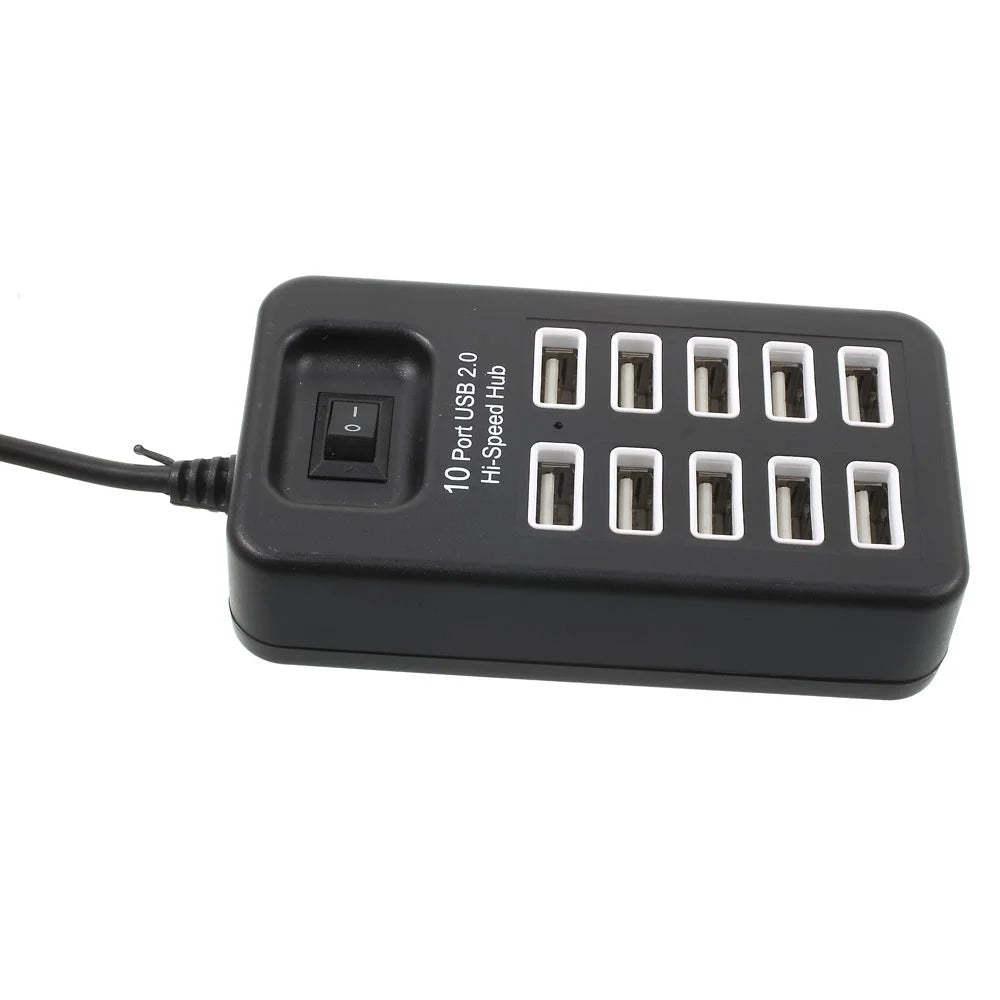 480Mbps High Speed 10-Port USB 2.0 Extender Hub with 1m Cable and Power Switch - Black - 4