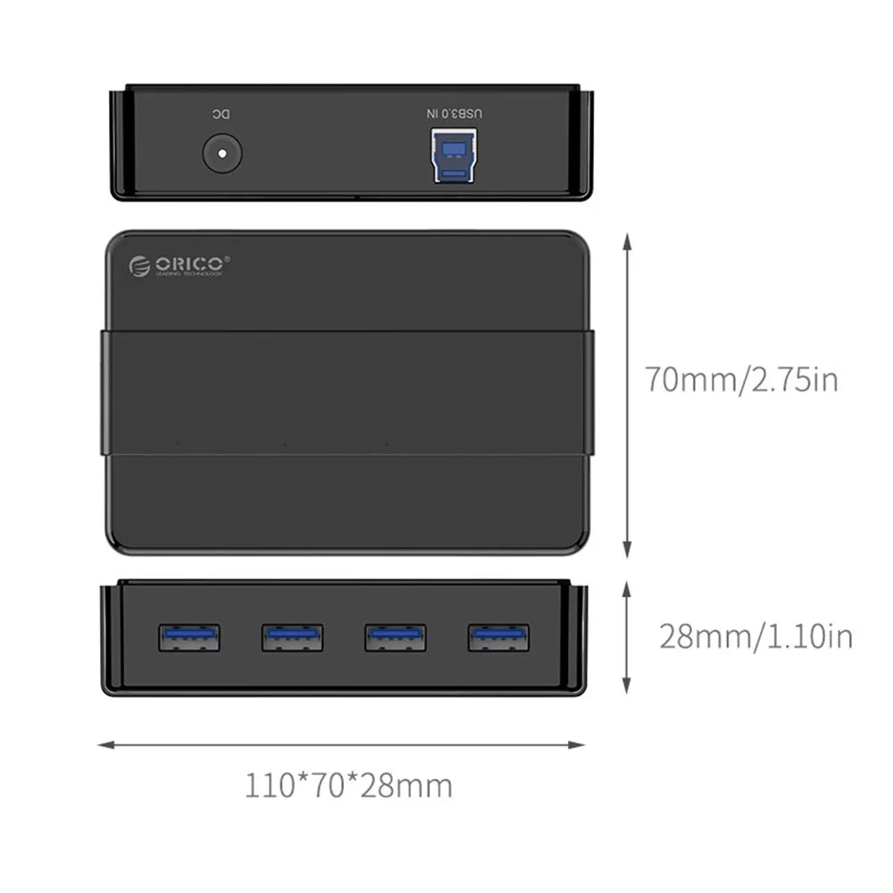 ORICO H4928-U3 4-Port USB3.0 Hub for Windows XP / Vista / 7 / 8 / 10 / Linux / Mac OS - Black / EU Plug - 5