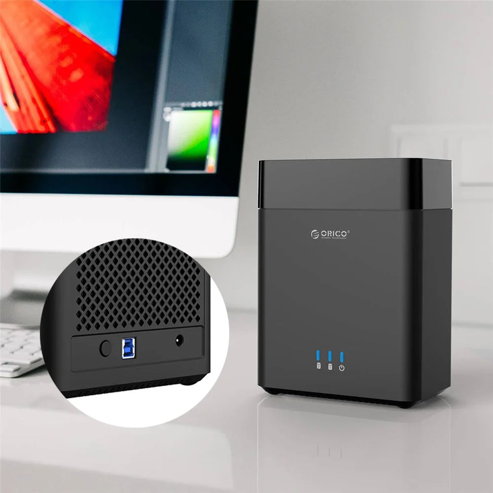 ORICO DS200U3-BK 3.5 Inch 2 Bay Magnetic Type USB 3.0 Hard Drive Enclosure - AU Plug - 1