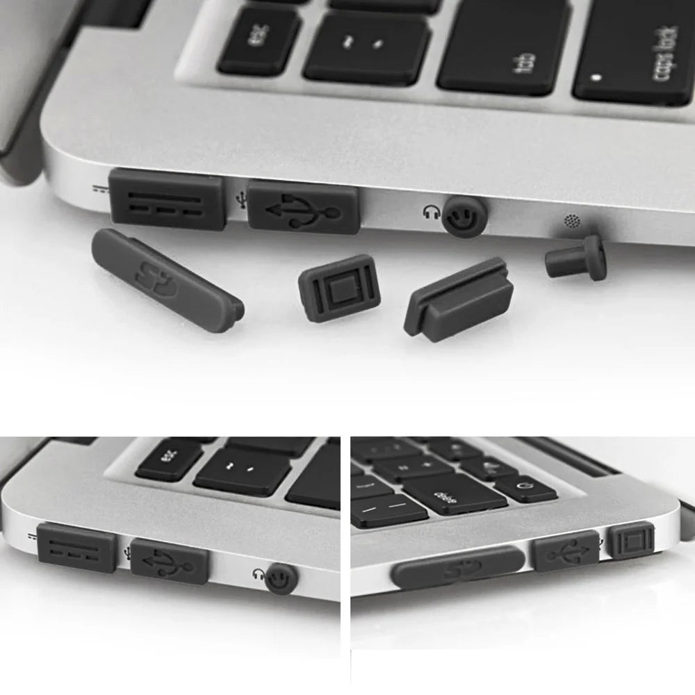 12Pcs/Set Silicone Anti-dust Plugs for MacBook Pro with Retina 13"/15", Air 11"/13" Ports - Black - 1
