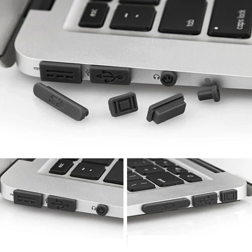 12Pcs/Set Silicone Anti-dust Plugs for MacBook Pro with Retina 13"/15", Air 11"/13" Ports - Black - 1