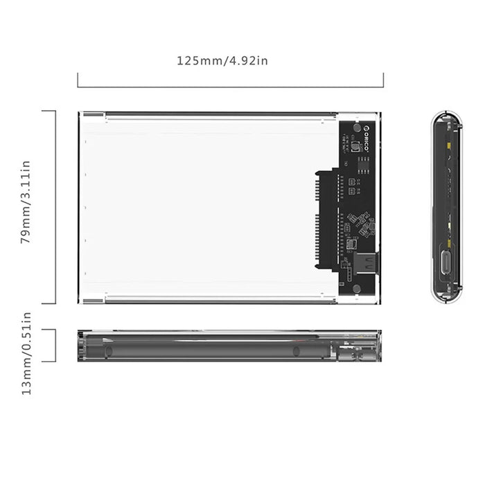 ORICO 2139C3 USB 3.1 Gen1 Type-C to SATA III 2.5'' Transparent External Hard Drive Enclosure for 2.5 inch SATA Type-C HDD/SSD - 5