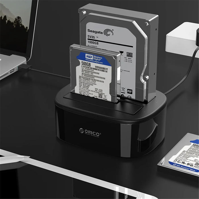 ORICO USB 3.0 SATA Dual-bay Hard Disk Drive Docking Station Enclosure Case for 2.5"/3.5" SDD HDD with Offline Clone Function (6228US3-C) - UK Plug - 7