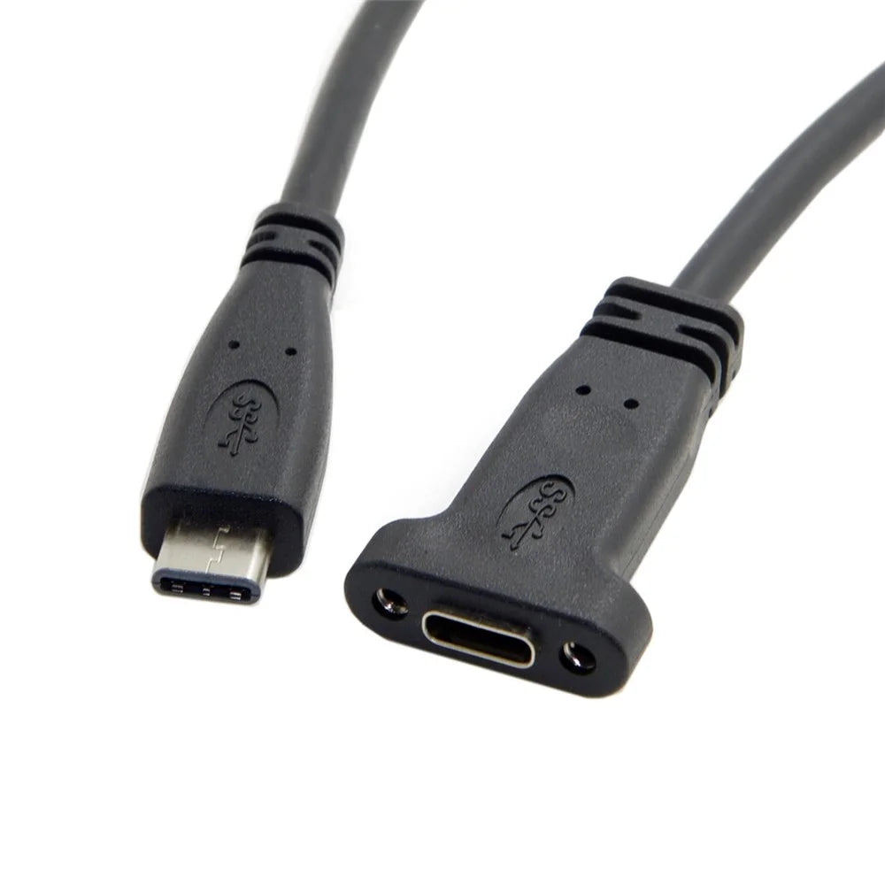 USB-C USB 3.1 Type C Male to Female Extension Data Cable with Panel Mount Screw Hole - 2