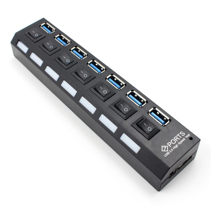 USB 3.0 Desktop Cable On/Off Switch 7-Port HUB for Laptop Computer with AC Adapter - US Plug - 2