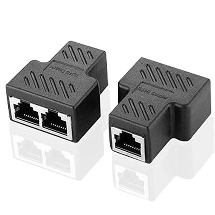 2PCS RJ45 Splitter Adapter 1 to 2 Dual Female 8P8C Extender Plug LAN Interface Ethernet Socket Connector - Black - 1
