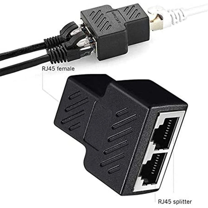 2PCS RJ45 Splitter Adapter 1 to 2 Dual Female 8P8C Extender Plug LAN Interface Ethernet Socket Connector - Black - 2
