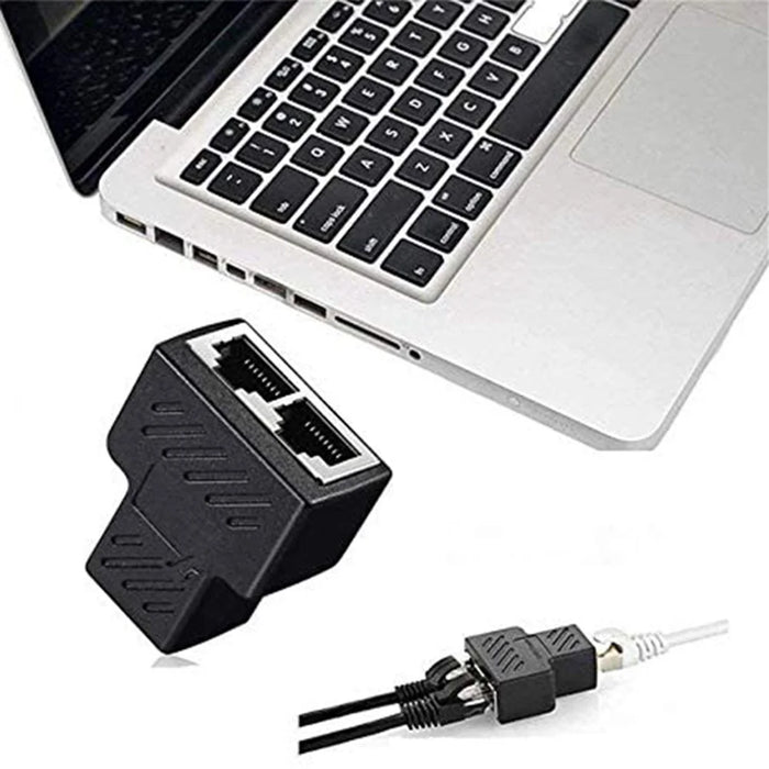 2PCS RJ45 Splitter Adapter 1 to 2 Dual Female 8P8C Extender Plug LAN Interface Ethernet Socket Connector - Black - 3