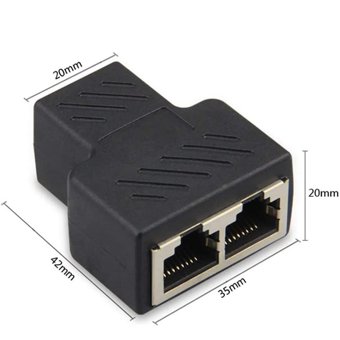 2PCS RJ45 Splitter Adapter 1 to 2 Dual Female 8P8C Extender Plug LAN Interface Ethernet Socket Connector - Black - 4