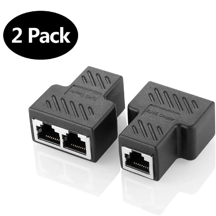 2PCS RJ45 Splitter Adapter 1 to 2 Dual Female 8P8C Extender Plug LAN Interface Ethernet Socket Connector - Black - 5