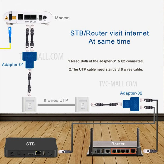 2PCS RJ45 Splitter Adapter 1 to 2 Dual Female 8P8C Extender Plug LAN Interface Ethernet Socket Connector - Black - 6