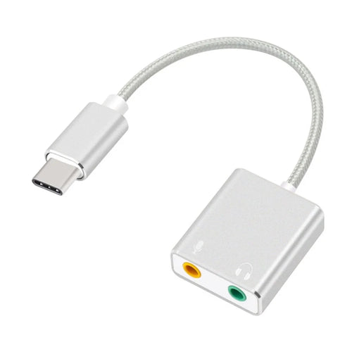 Type-C Audio Adapter External Stereo Sound Card Adapter with 3.5mm Headphone Jack and Microphone Jack - Silver Color - 1