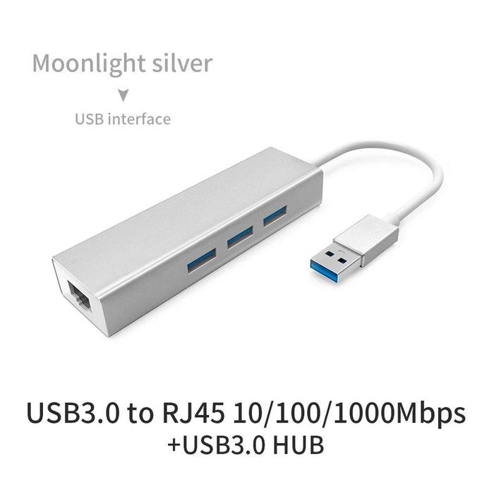 Adapter With 3 Ports USB 3.0 Gigabit Ethernet Hub RJ45 Lan Network Port Card For Windows XP/7/8/Mac OS - 2