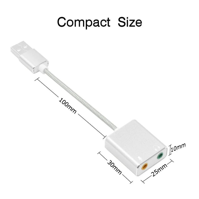 USB Audio Adapter External Stereo Sound Card with 3.5mm Headphone and Microphone Jack - Silver Color - 2