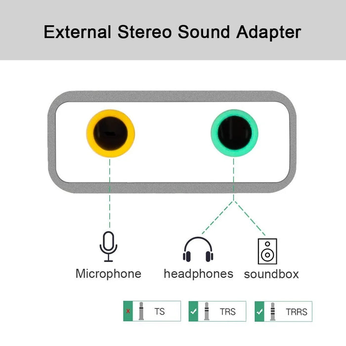 USB Audio Adapter External Stereo Sound Card with 3.5mm Headphone and Microphone Jack - Silver Color - 5