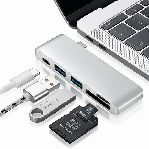 USB Type-C Hub Aluminum Alloy Adapter 5 in 1 Multi-Port Combo Converter for MacBook Pro (2016) - Silver Color - 1