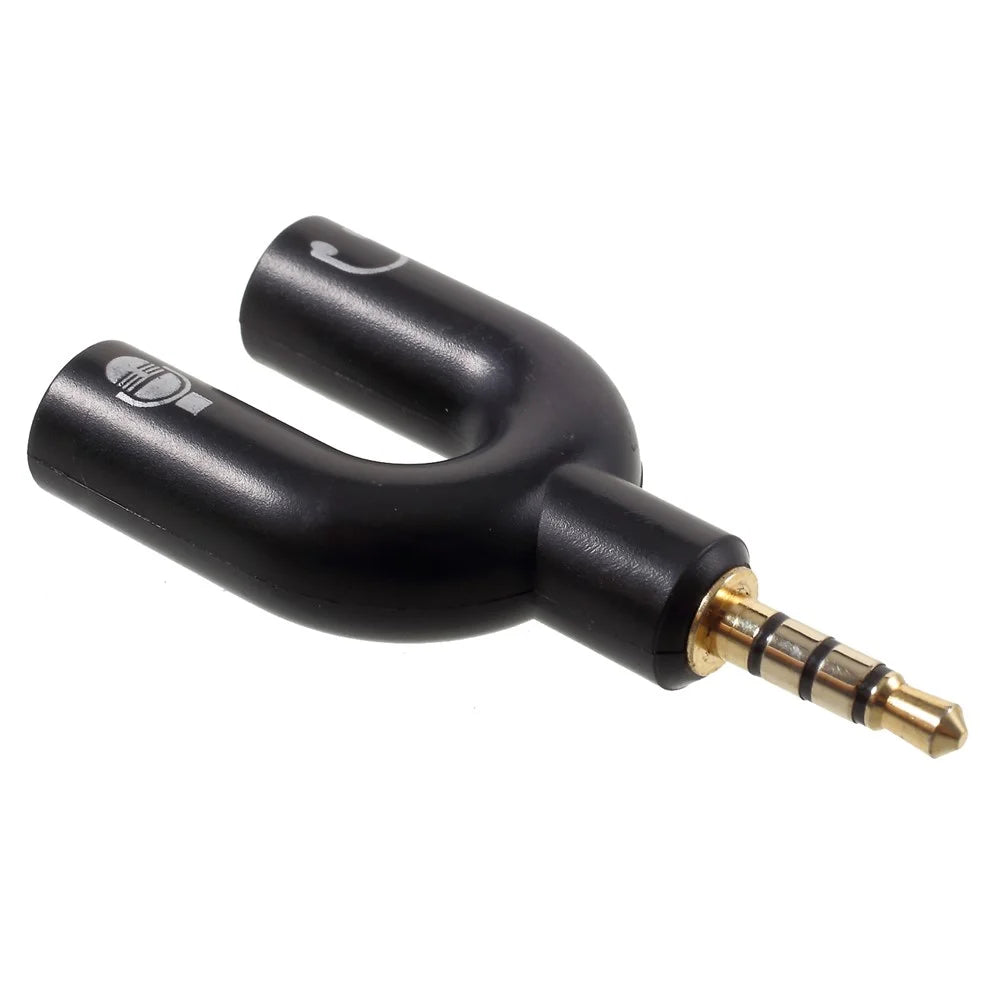 U Shape 3.5mm Stereo Audio Male to 2 Female Headphone/Mic Splitter Adapter - 3