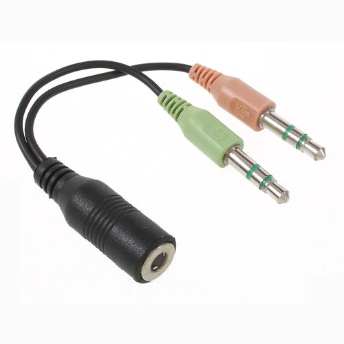 Dual 3.5mm Male to Single 3.5mm Female Headphone Mic Audio Y Splitter Cable Smartphone Headset to PC Adapter - 1