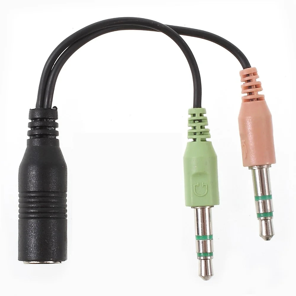 Dual 3.5mm Male to Single 3.5mm Female Headphone Mic Audio Y Splitter Cable Smartphone Headset to PC Adapter - 2