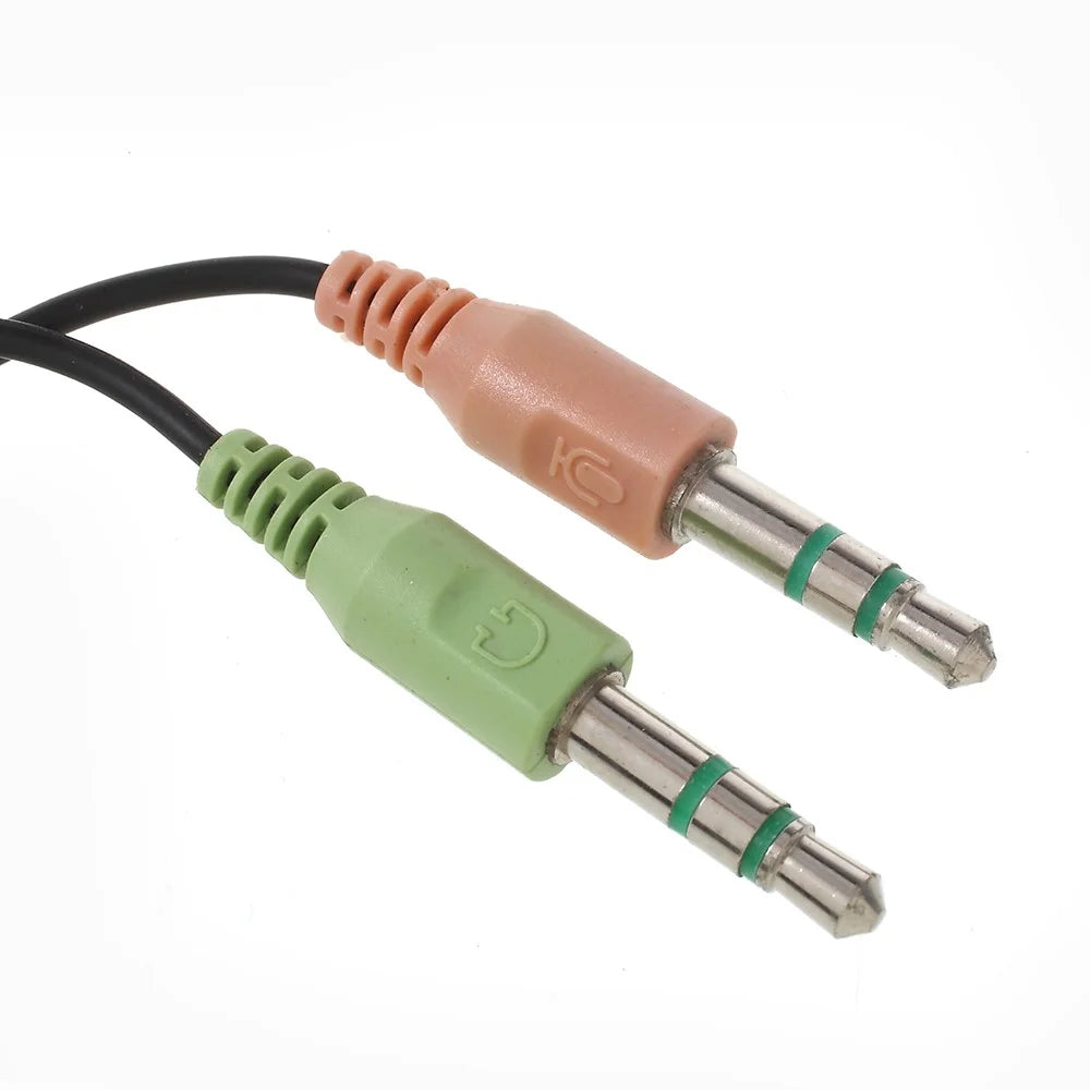 Dual 3.5mm Male to Single 3.5mm Female Headphone Mic Audio Y Splitter Cable Smartphone Headset to PC Adapter - 3