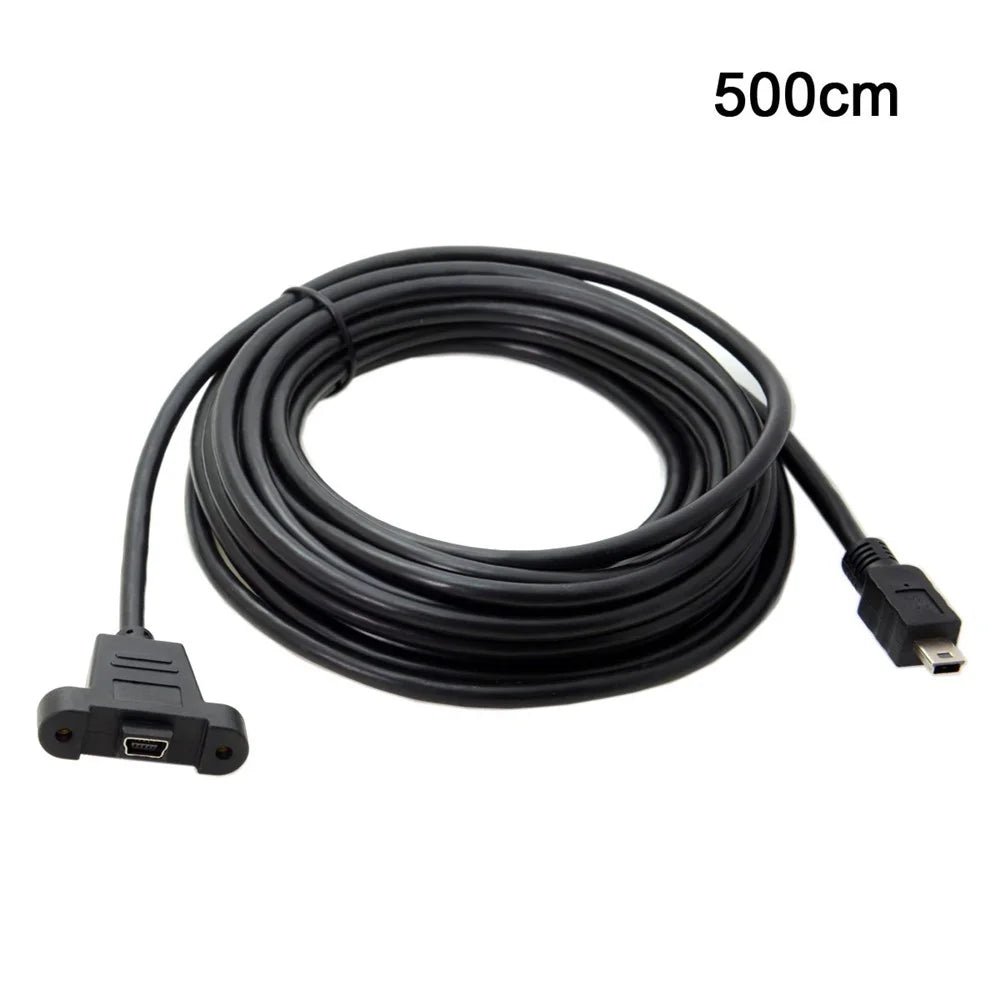 5.0M Panel Mount Type Mini USB 5Pin Male to Female Extension Adapter Cable with Screws - 1