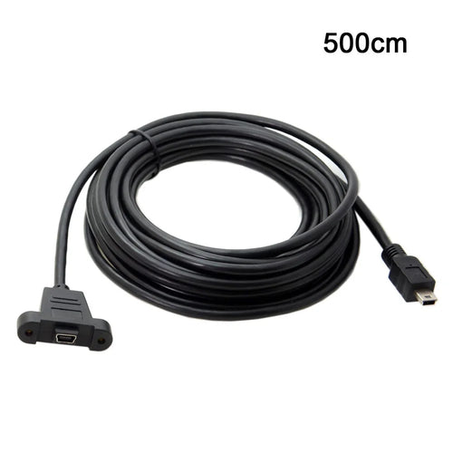5.0M Panel Mount Type Mini USB 5Pin Male to Female Extension Adapter Cable with Screws - 1