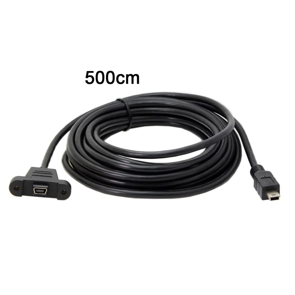 5.0M Panel Mount Type Mini USB 5Pin Male to Female Extension Adapter Cable with Screws - 2