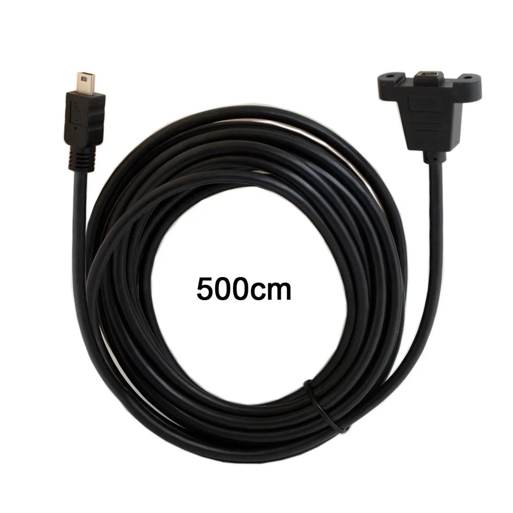 5.0M Panel Mount Type Mini USB 5Pin Male to Female Extension Adapter Cable with Screws - 3