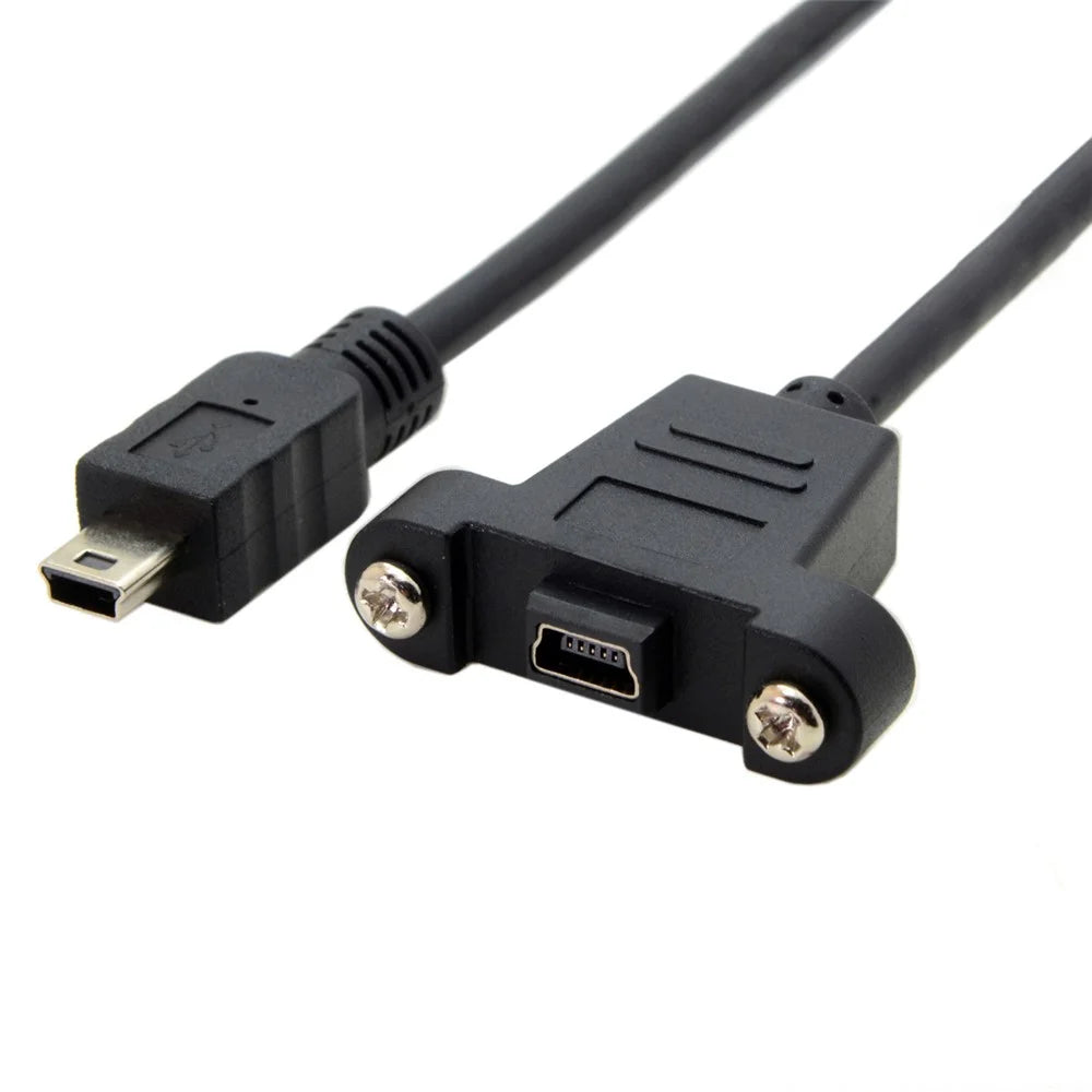 5.0M Panel Mount Type Mini USB 5Pin Male to Female Extension Adapter Cable with Screws - 4