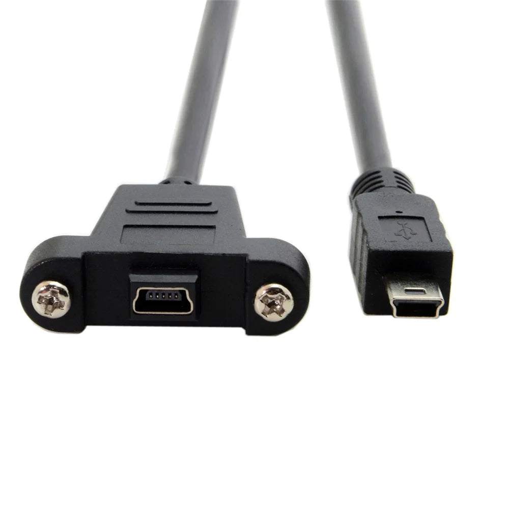 5.0M Panel Mount Type Mini USB 5Pin Male to Female Extension Adapter Cable with Screws - 5