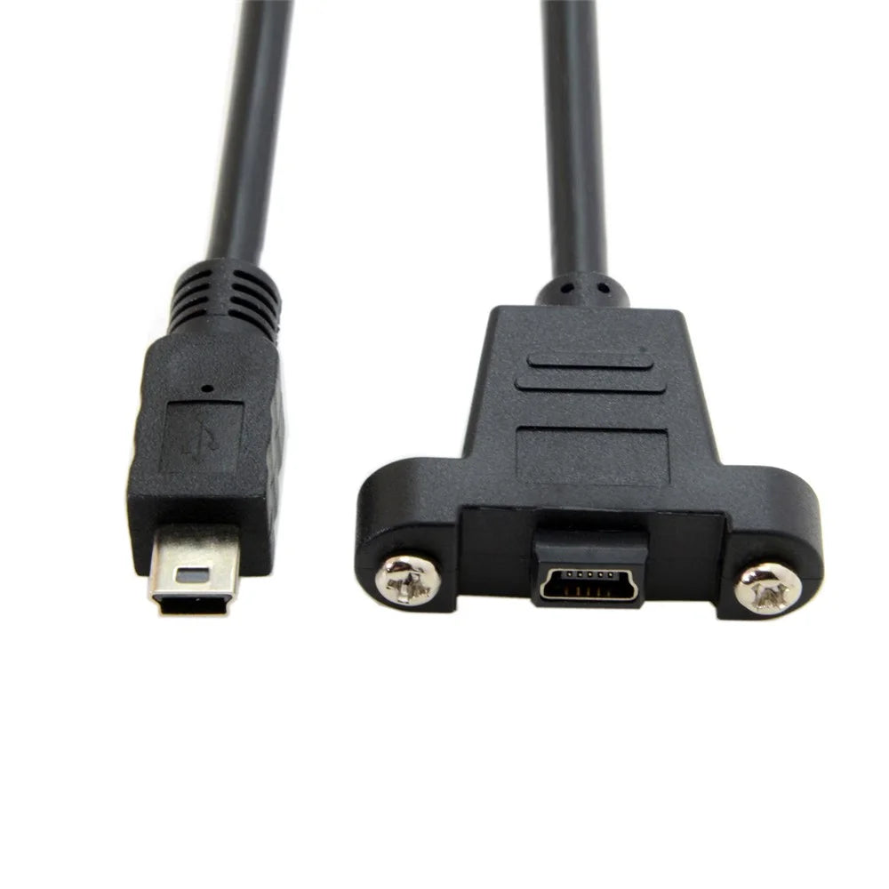 5.0M Panel Mount Type Mini USB 5Pin Male to Female Extension Adapter Cable with Screws - 7