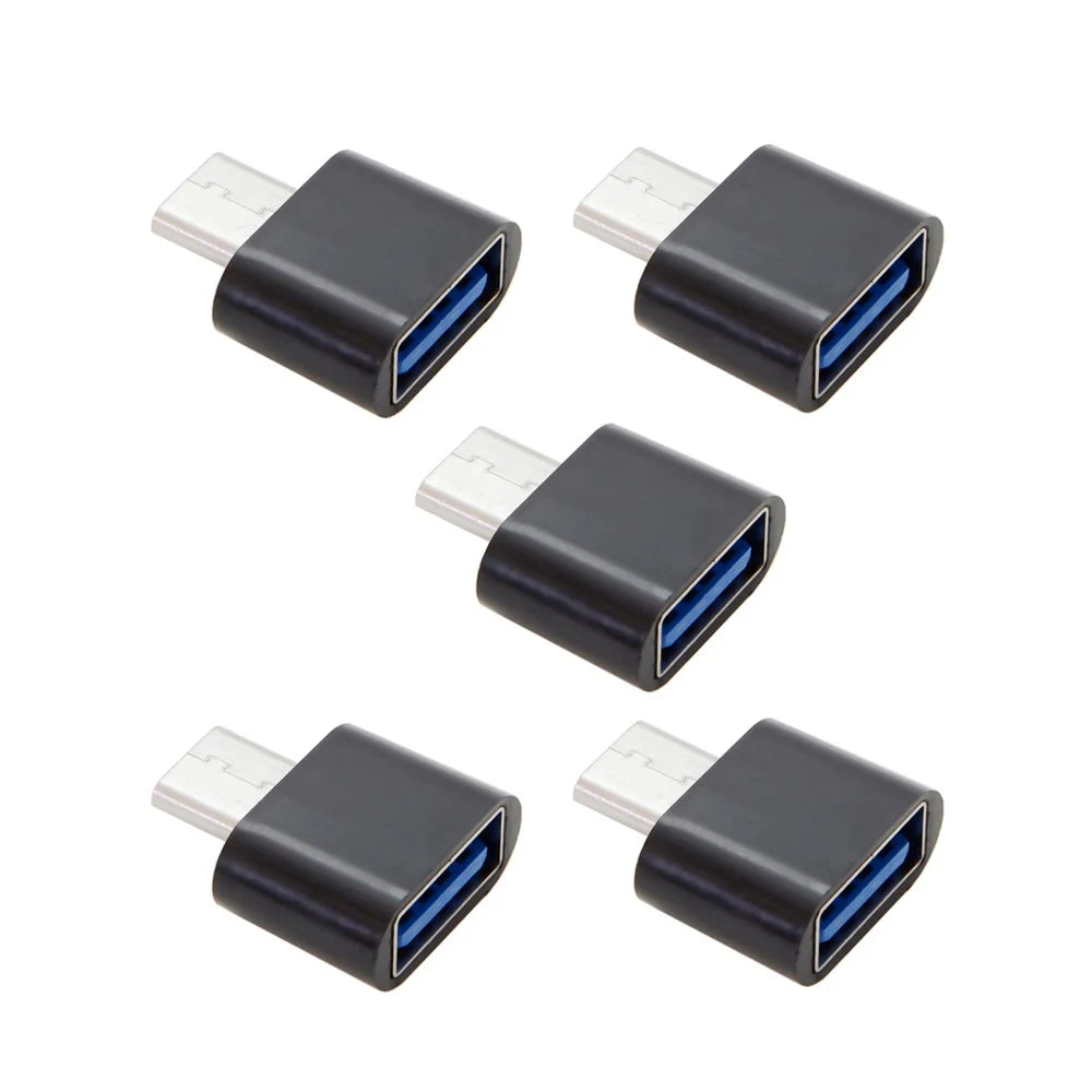 5PCS/Set CY UC-086 Type-C USB-C to USB 2.0 480Mbps OTG Adapter for Phone & Tablet & USB Cable & Flash Disk - Black - 1