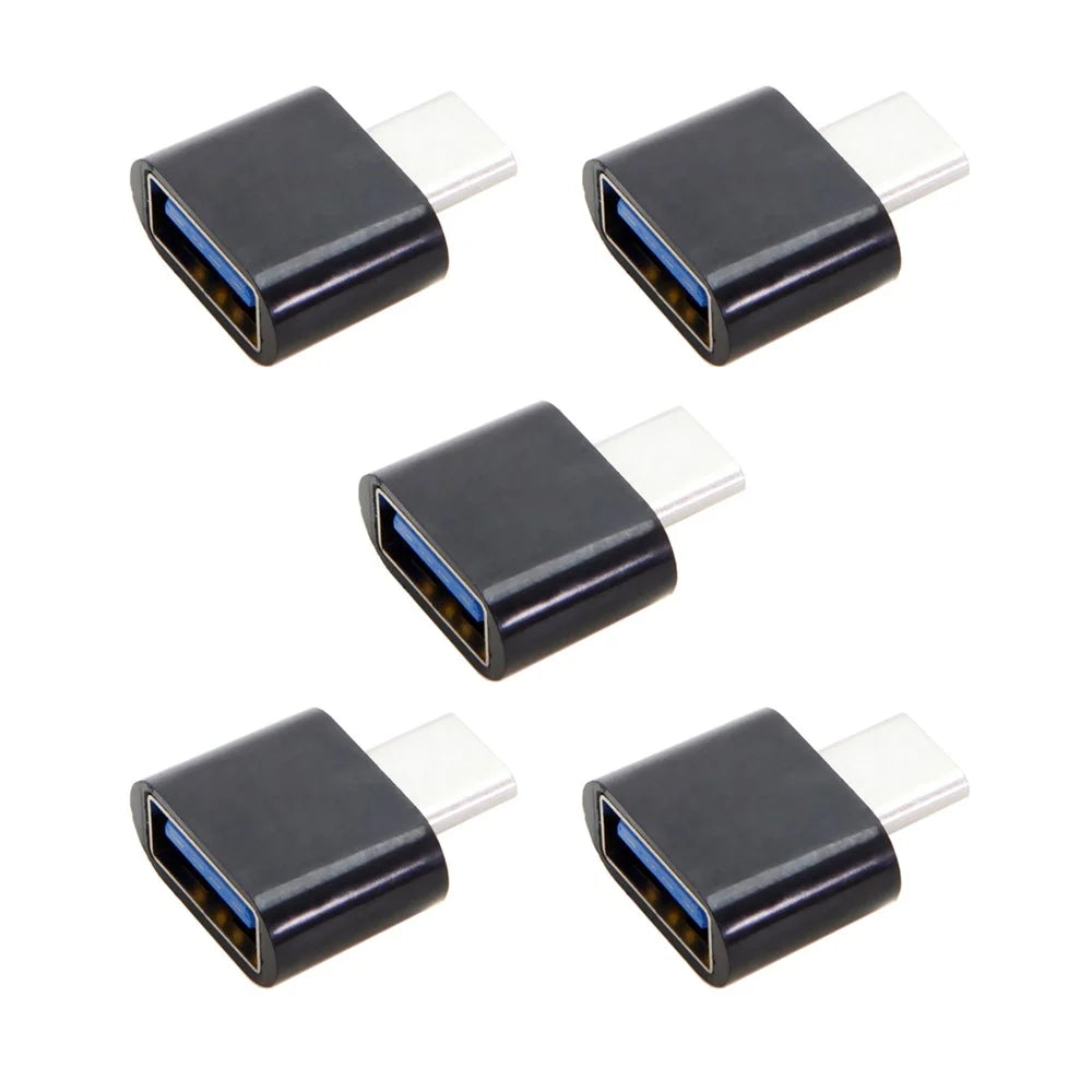 5PCS/Set CY UC-086 Type-C USB-C to USB 2.0 480Mbps OTG Adapter for Phone & Tablet & USB Cable & Flash Disk - Black - 3