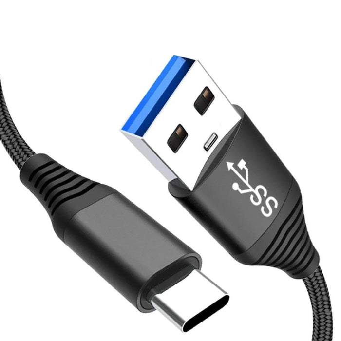 For iPhone 15 Series Type-C Cable, 1.8m Nylon Weaving 3A Type-C USB 3.0 Data Transfer Charging Cable for Xiaomi Huawei - Black - 1