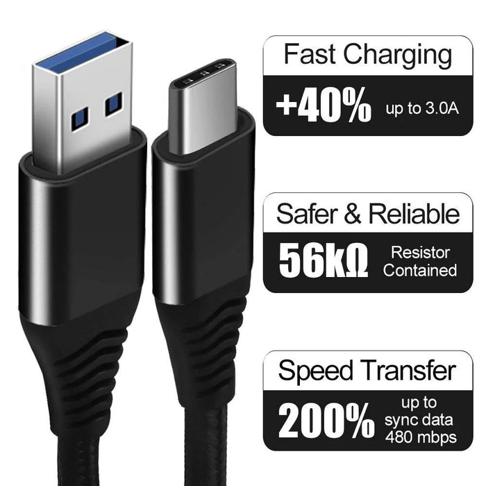 For iPhone 15 Series Type-C Cable, 1.8m Nylon Weaving 3A Type-C USB 3.0 Data Transfer Charging Cable for Xiaomi Huawei - Black - 2